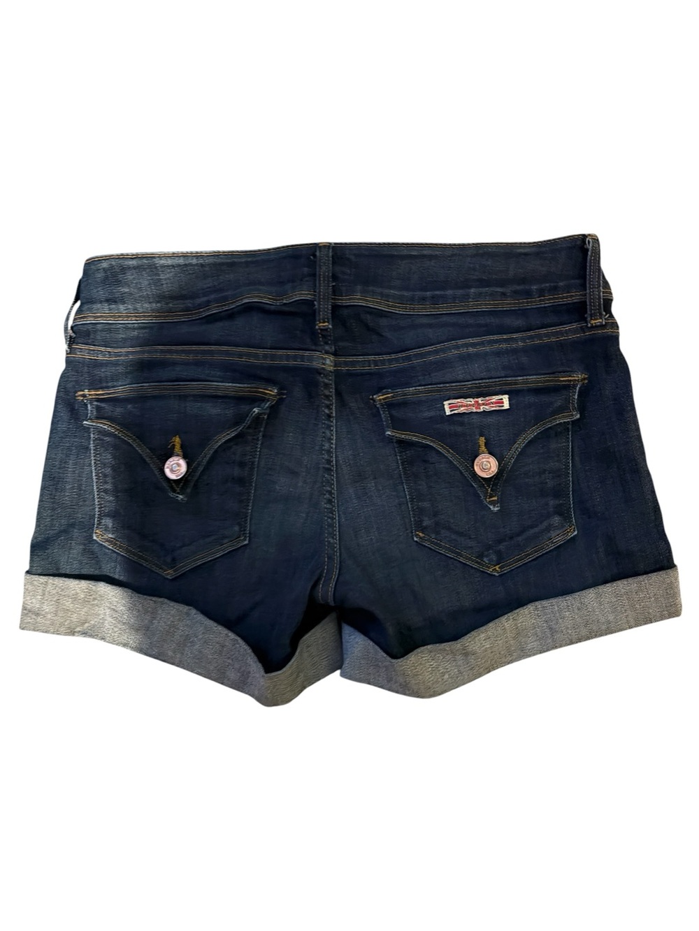 HUDSON Medium Wash Croxley Mid Thigh Cuffed Button Flap Jean Shorts Size 27